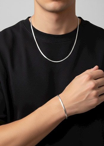 Titanyum Paslanmaz Çelik İtalyan Yassı YılanSırtı Kolye Bileklik - Görsel 4