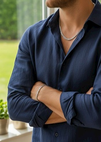 Titanyum Paslanmaz Çelik Zincir Kolye Bileklik Takım - Görsel 2