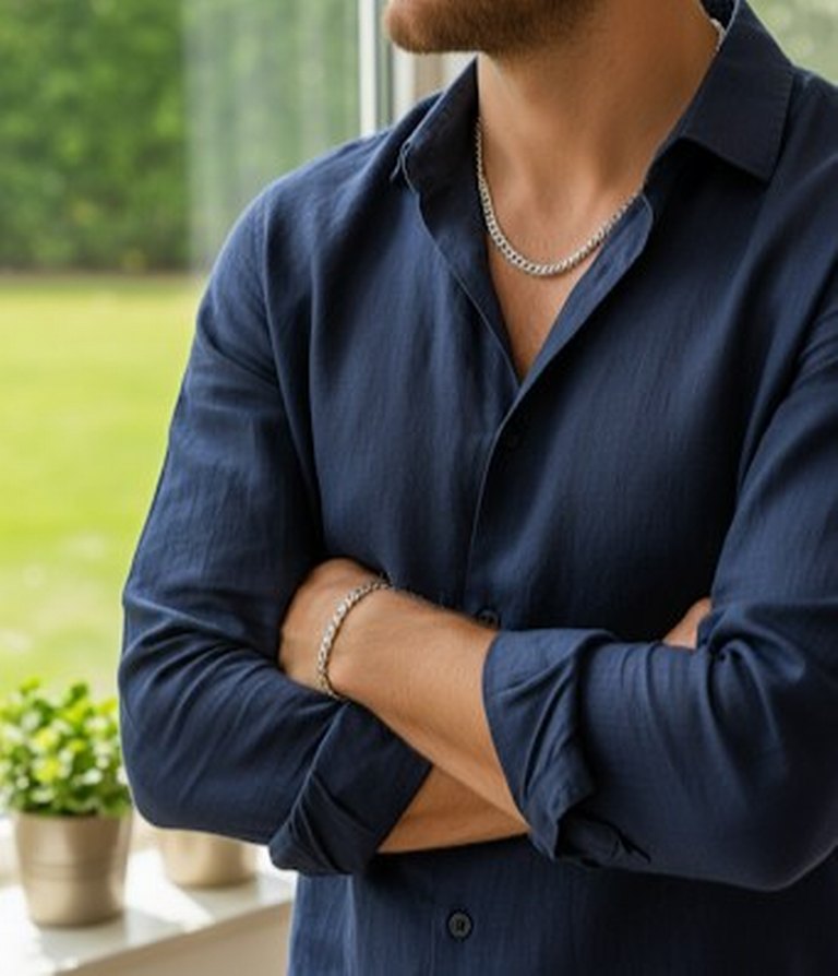 Titanyum Paslanmaz Çelik Zincir Kolye Bileklik Takım - Görsel 2