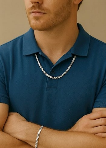 Titanyum Paslanmaz Çelik Burgu Kolye Bileklik Takım - Görsel 2