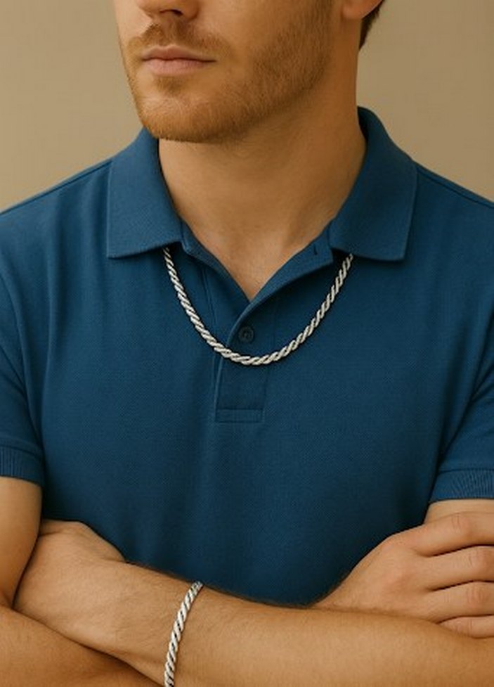 Titanyum Paslanmaz Çelik Burgu Kolye Bileklik Takım - Görsel 2