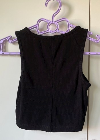 s Beden Siyah Kolsuz Fit Kesim crop top