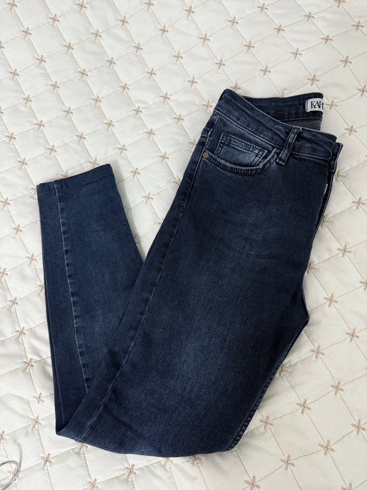 Düğmeli Lacivert Kadın Midi Denim Pantolon - Görsel 4