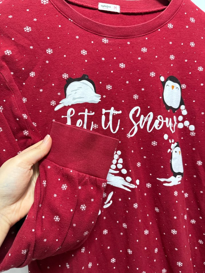 Kırmızı Uzun Kollu pijama takımı - Görsel 4