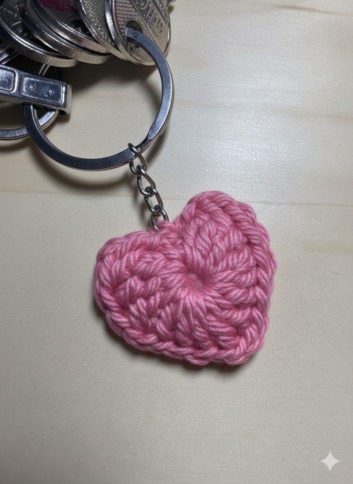 Bordo Örgü Kalp Anahtarlık - Görsel 2