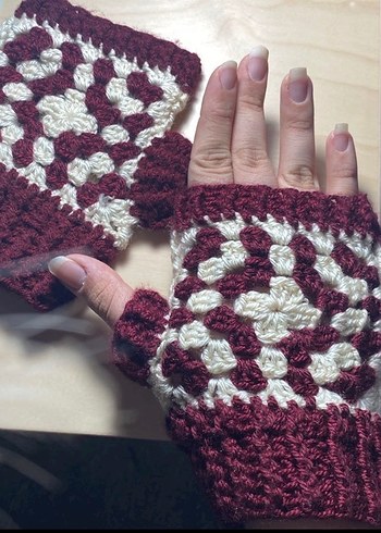 Bordo Örgü Parmaksız Eldiven - Görsel 2