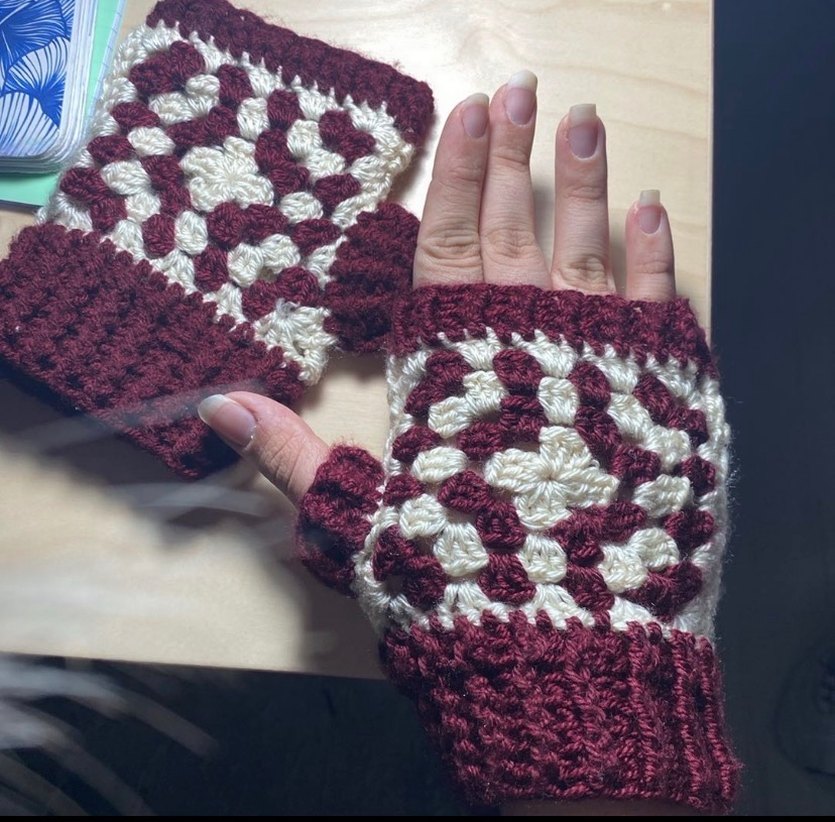 Bordo Örgü Parmaksız Eldiven - Görsel 2