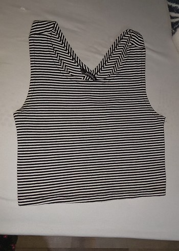 Çizgili Kolsuz Crop Top