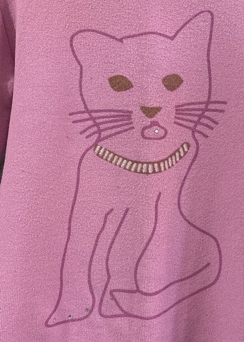 Pembe Baskılı Örgü Kedi Kazak - Görsel 5