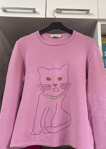 Pembe Baskılı Örgü Kedi Kazak - Görsel 3