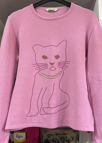 Pembe Baskılı Örgü Kedi Kazak - Görsel 2