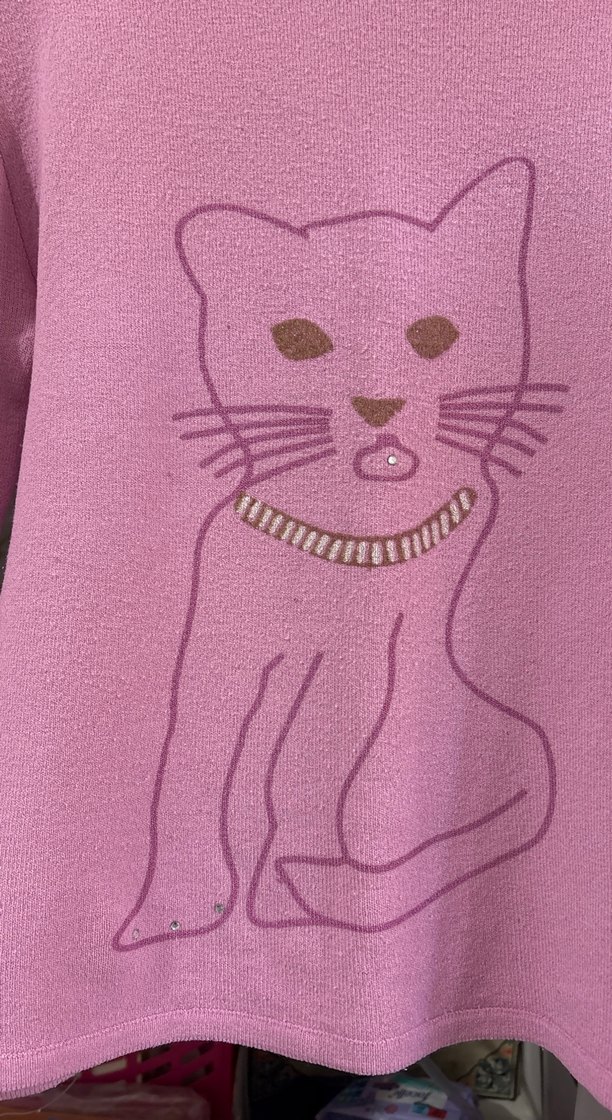 Pembe Baskılı Örgü Kedi Kazak - Görsel 5