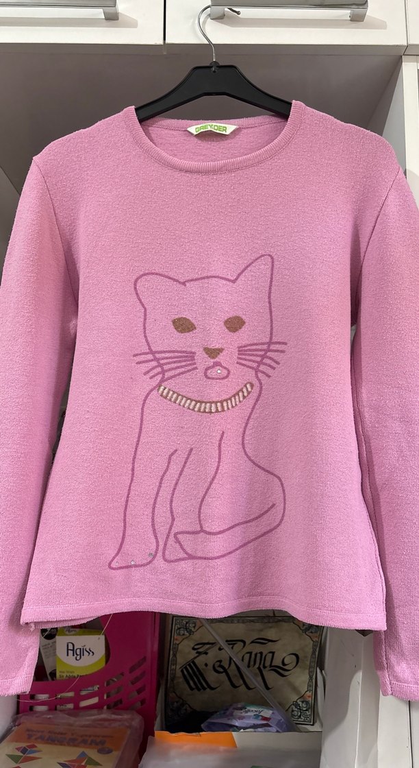 Pembe Baskılı Örgü Kedi Kazak - Görsel 2