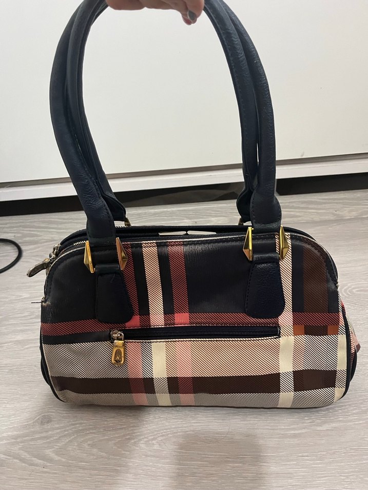 lacivert ekoseli vintage çanta - Görsel 3