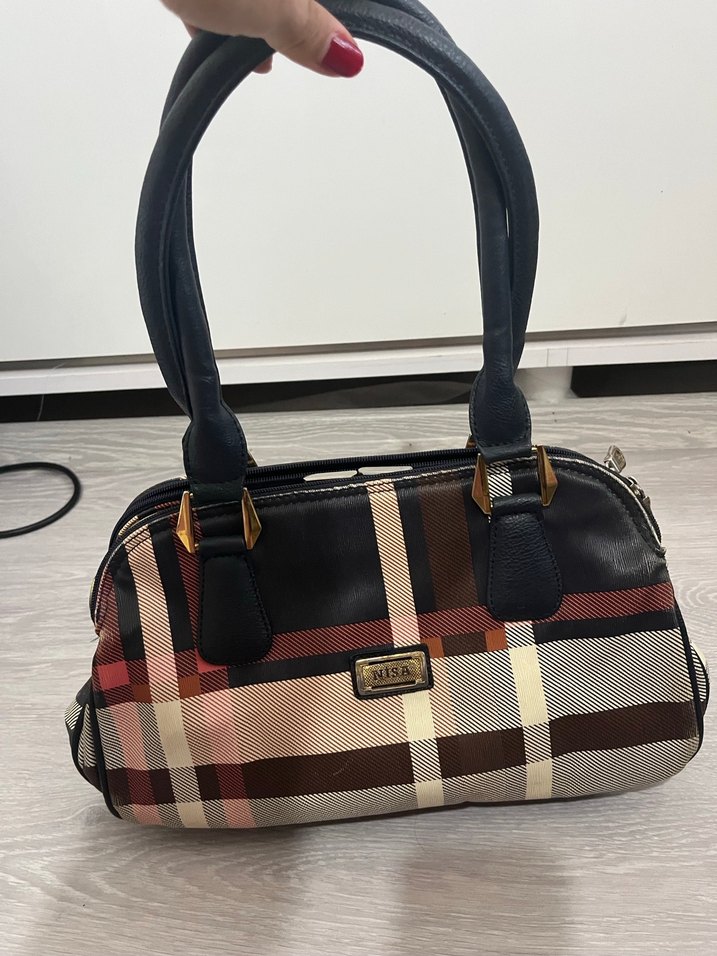 lacivert ekoseli vintage çanta - Görsel 2