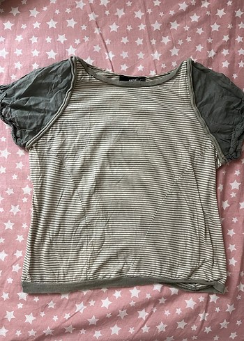 grunge vintage çizgili crop shirt - Görsel 2
