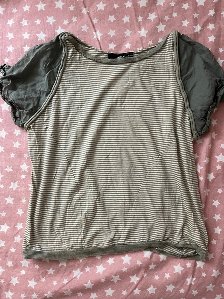 grunge vintage çizgili crop shirt - Görsel 3