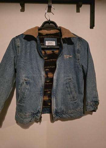 Zara Erkek Cocuk Kahverengi Yakalı Fermuarlı Denim Ceket