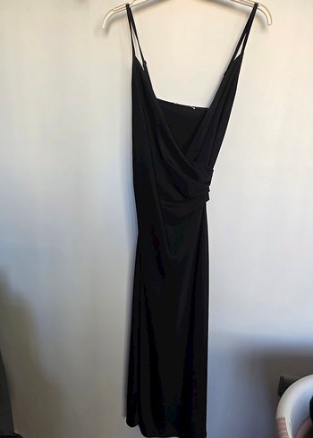 Zara Siyah askıli Drapeli Uzun Kadın Elbise