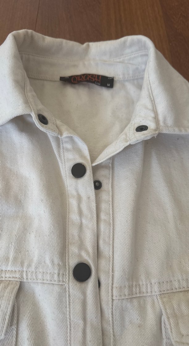 Beyaz Keten Düğmeli erkek Gömlek unisex - Görsel 4