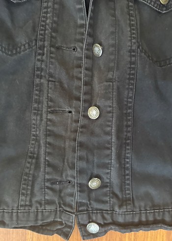 Düğmeli Siyah Kadın Denim Ceket - Görsel 2