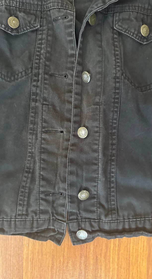 Düğmeli Siyah Kadın Denim Ceket - Görsel 2