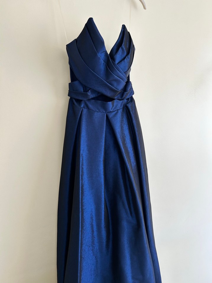 Drapeli Lacivert Uzun Abiye Elbise - Görsel 2