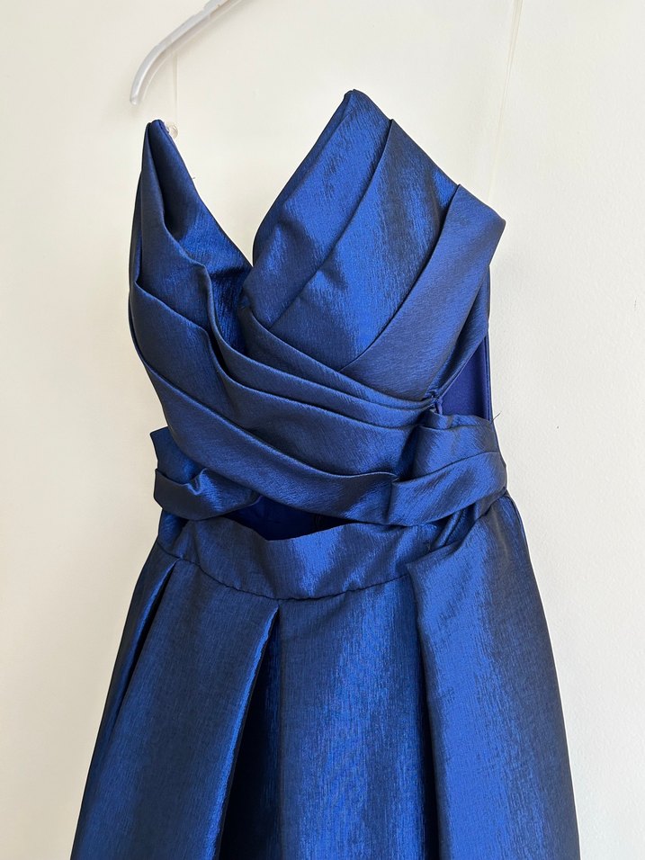 Drapeli Lacivert Uzun Abiye Elbise - Görsel 3