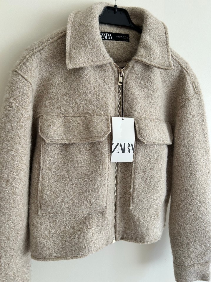 Zara Bej Kısa Fermuarlı Kadın ceket - Görsel 2