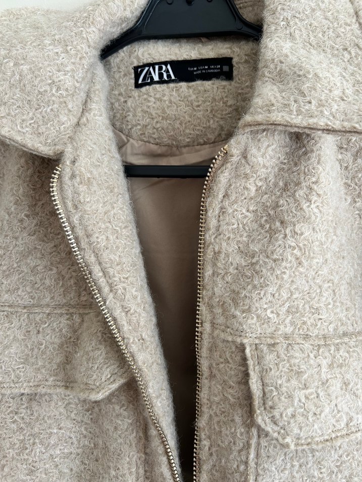 Zara Bej Kısa Fermuarlı Kadın ceket - Görsel 3