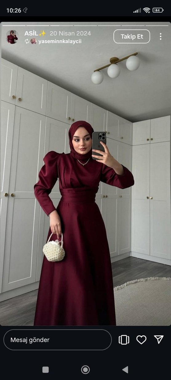 Bordo Uzun Abiye Elbise Yüksek Yaka Drapeli - Görsel 3