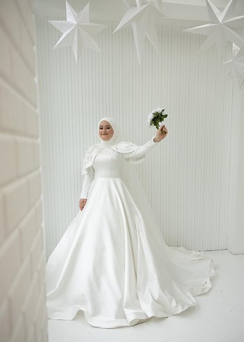 Uzun A Kesim Beyaz Tesettür Gelinlik - Görsel 2