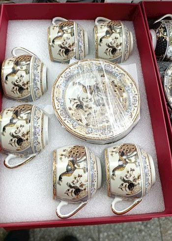 Kahverengi Tavuskuşu Desenli Fincan ve Tabak Seti - Görsel 3