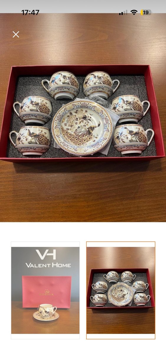 Kahverengi Tavuskuşu Desenli Fincan ve Tabak Seti - Görsel 2