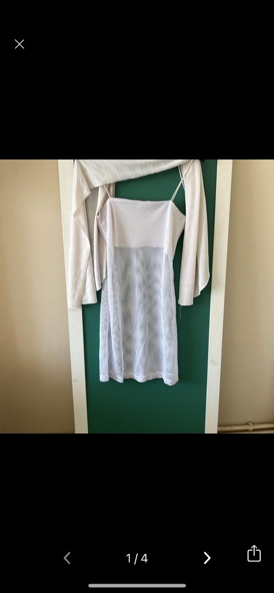 Askısız, Midi Beyaz Keten Elbise - Görsel 2