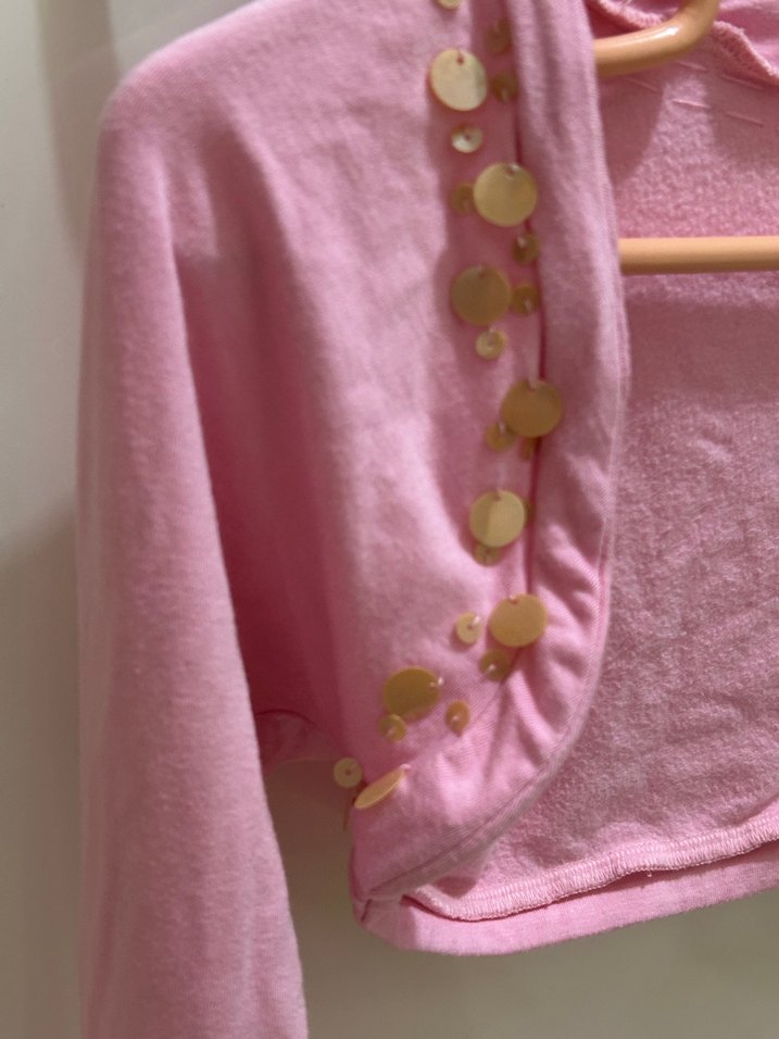 Kız Çocuk Pembe Uzun Kollu Düğmeli Bolero - Görsel 2