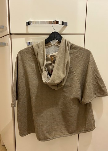 Kadın Kahverengi Örme Kısa Kollu Panço - Görsel 2