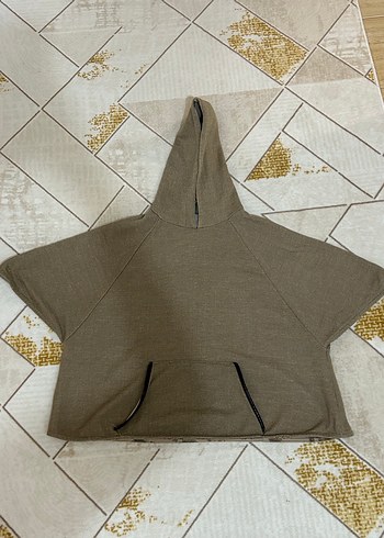 Kadın Kahverengi Örme Kısa Kollu Panço - Görsel 3