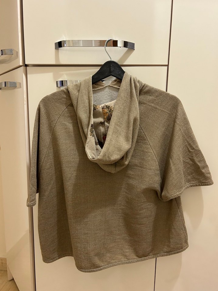 Kadın Kahverengi Örme Kısa Kollu Panço - Görsel 2