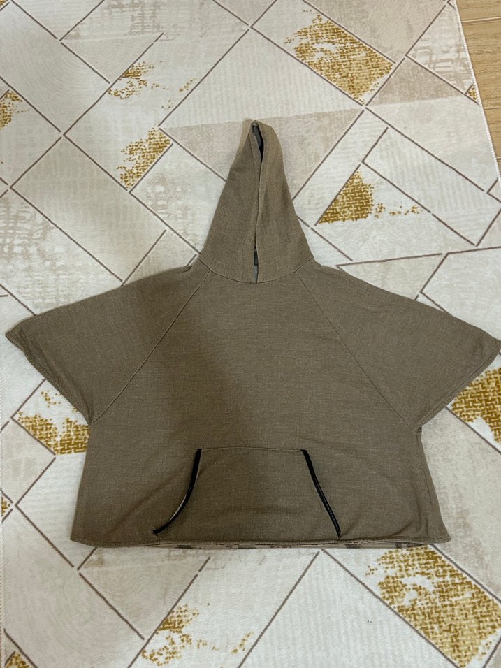 Kadın Kahverengi Örme Kısa Kollu Panço - Görsel 3