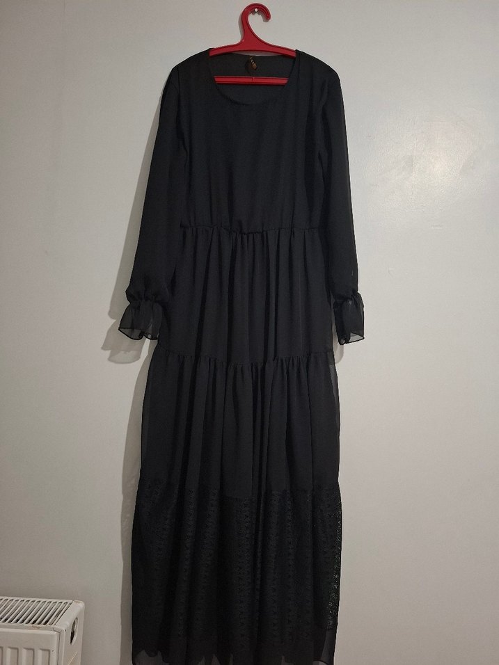 Uzun Kollu Siyah Uzun Elbise - Görsel 4