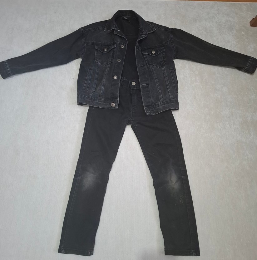 Düğmeli Siyah Çocuk Kot Takım - Görsel 2