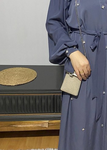 Taşlı Gri Kadın Uzun Elbise - Görsel 4