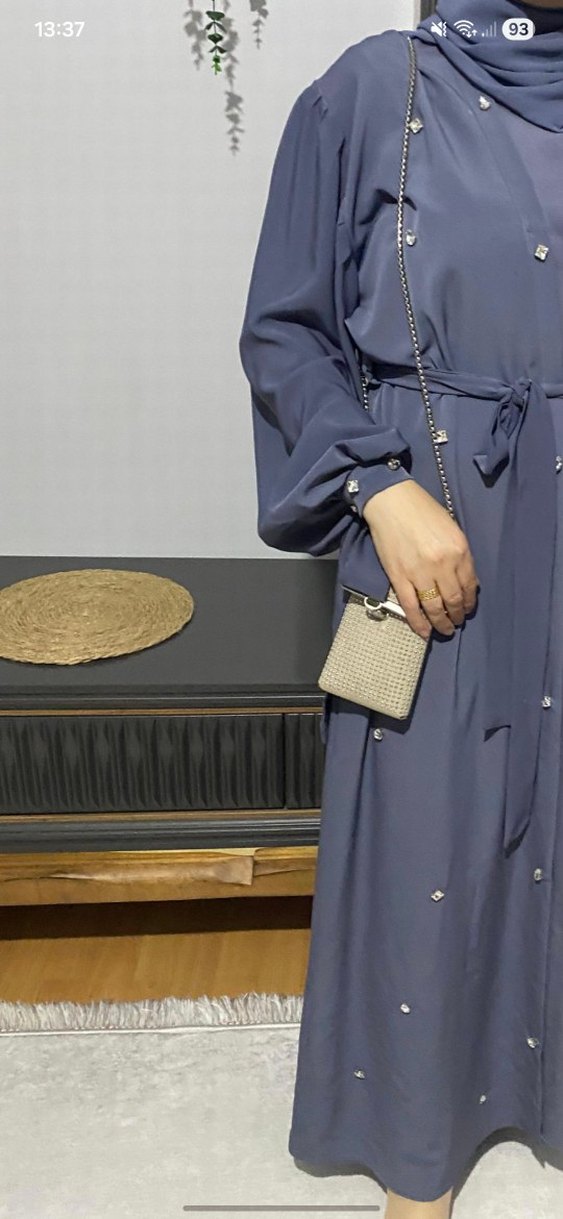 Taşlı Gri Kadın Uzun Elbise - Görsel 4