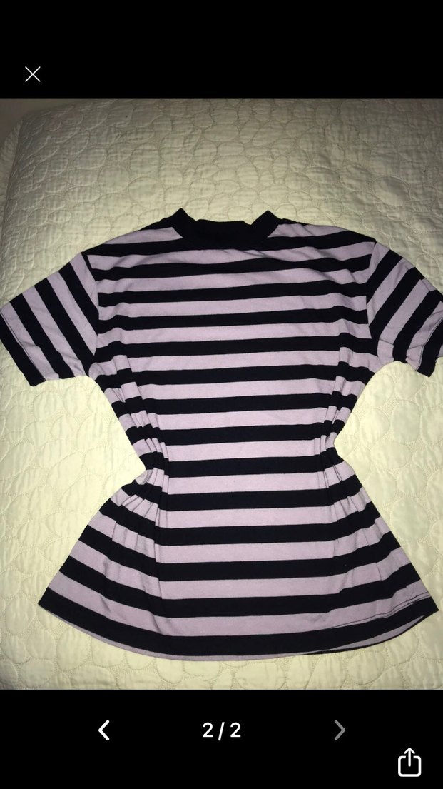 Mor Çizgili Balıkçı Yaka Tişört - Görsel 2