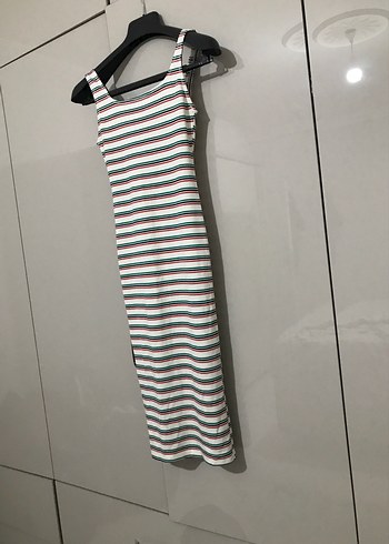 Çizgili Uzun Kolsuz Fitted Elbise