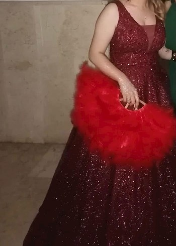 Bordo Drapeli Uzun Abiye Elbise - Görsel 2