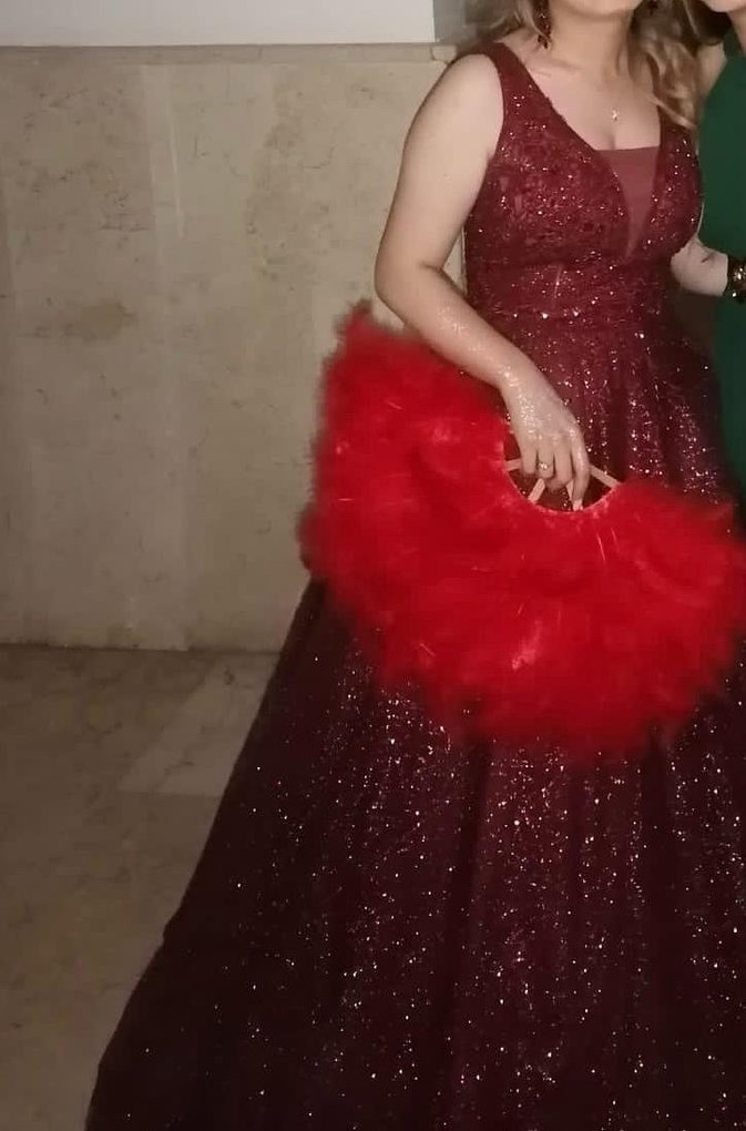 Bordo Drapeli Uzun Abiye Elbise - Görsel 2