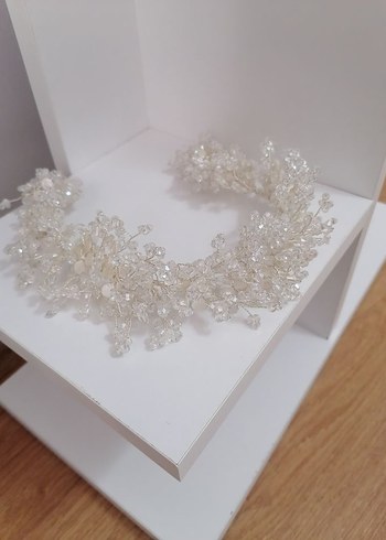 Boncuk İşlemeli Beyaz Örgü Saç Aksesuarı - Görsel 3