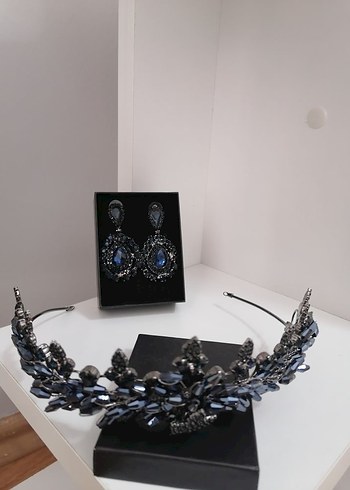 Lacivert Parlak Taşlı Gotik Saç Aksesuarı - Görsel 2